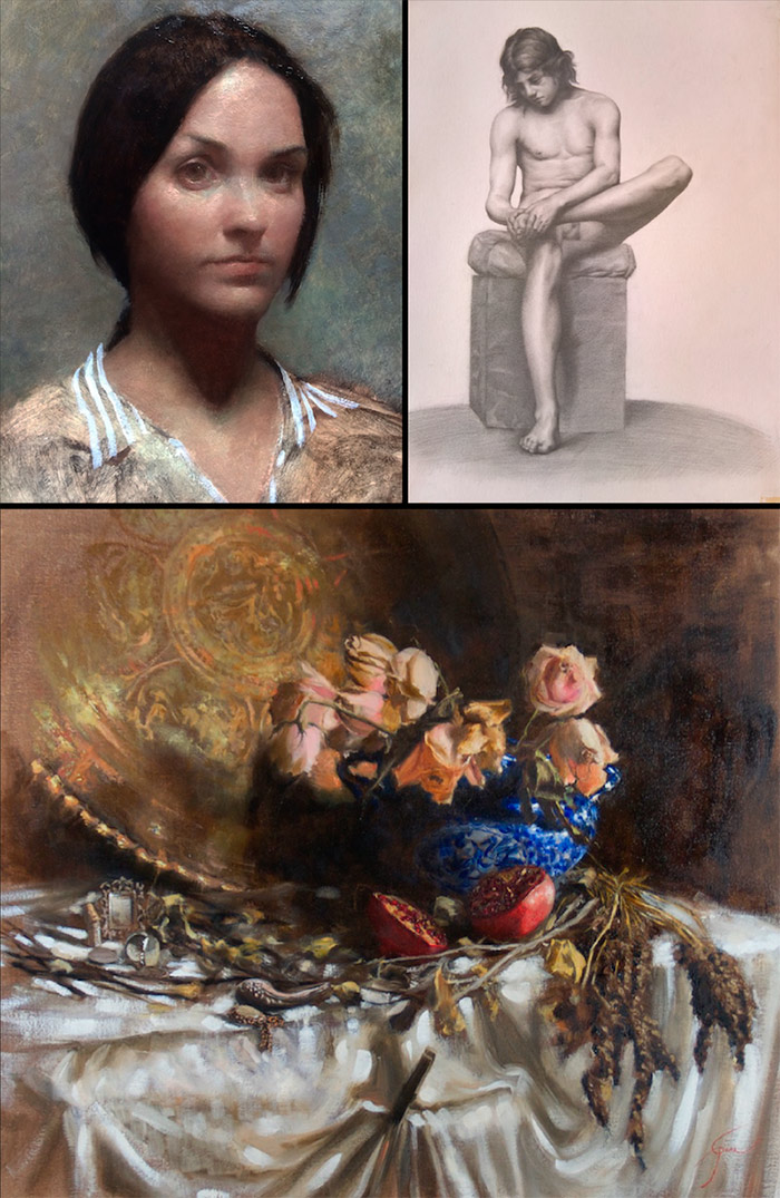 Richard Greathouse, Isabel, Portrait of a Spanish Girl - Chanel Cha, Sitting Boy - Carla Paine, Wilting Roses - Daniela Astone, Portrait of Scilla - Toby Neve, Copy of Van Dyck - Isabel Garmon, Copy of Jules Lefebvre