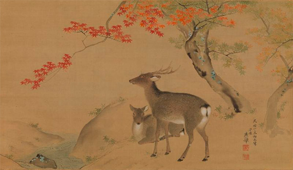 Maruyama Ōkyo (1733–1795), Two Deer beneath Maple Trees, 1787