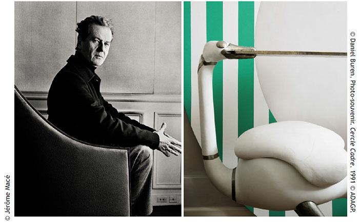 Portrait of Jacques Grange. © Jérôme Macé; DANIEL BUREN Cercle cadre, 1991 © Daniel Buren © ADAGP, Paris