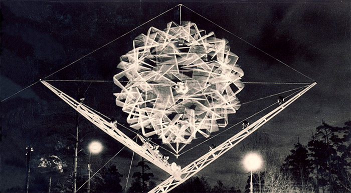 Viacheslav Koleichuk and Mir group, Atom (1967), kinetic installation, Kurchatov Square, Moscow, Photo: Viacheslav Koleichuk Archive