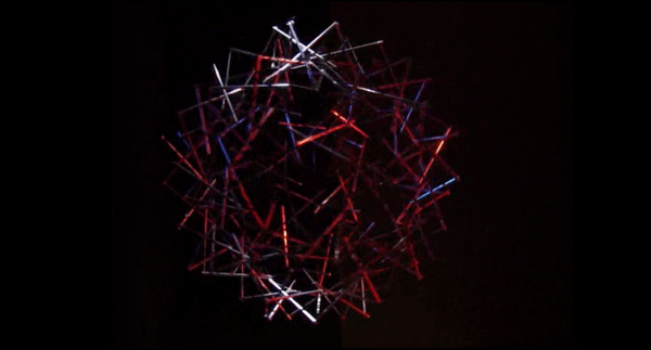 Viacheslav Koleichuk, Atom (reconstruction, model 1:60), 1967-2017, Stainless steel, aluminum, cable, light