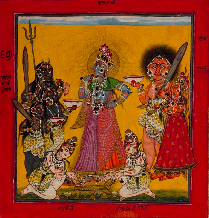 Attributed to the Master of the Early Rasamanjari. Devi in the Form of Bhadrakali Adored by the Gods, folio from a dispersed