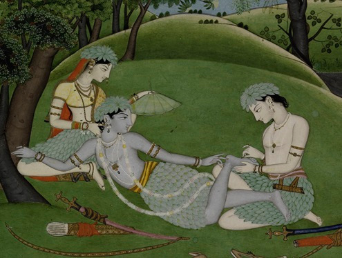 Detail. Rama, Sita and Lakshmana Begin their Life in the Forest. India, Punjab Hills, kingdom of Kangra, ca. 1800–1810