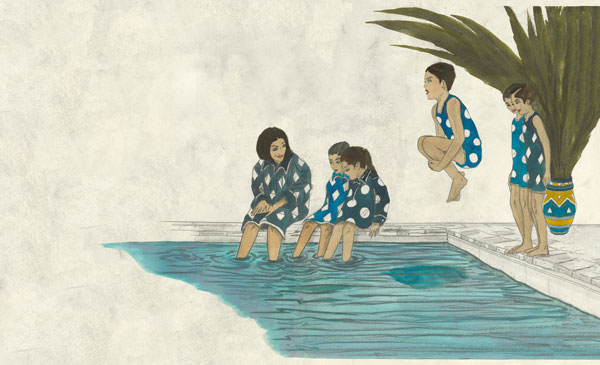 Marcel Dzama. Children playing around a basin, 2018